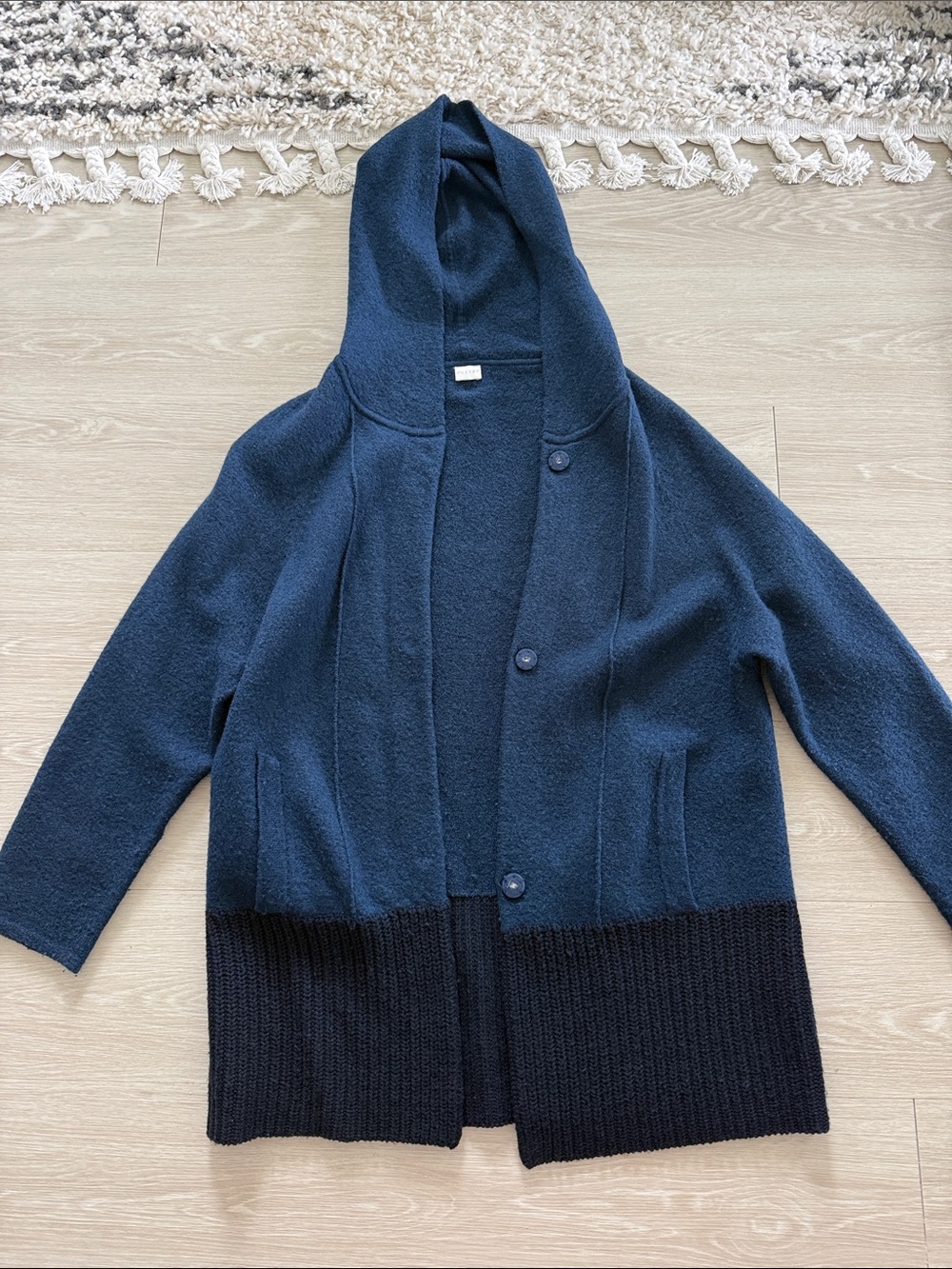 Poetry Navy Hooded Button Cardigan
